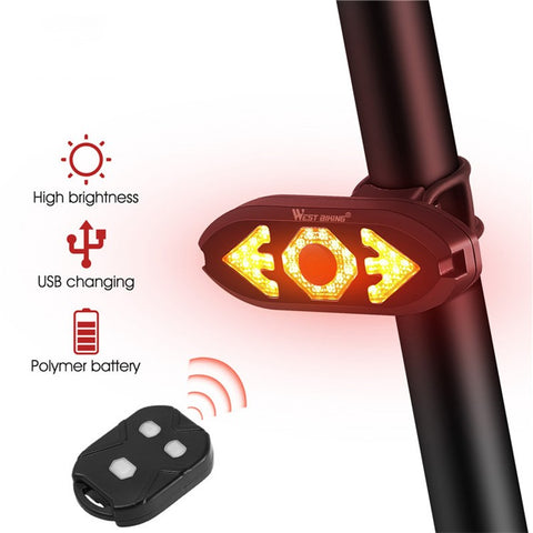 WEST BIKING USB Rechargeable Bike Taillight Rear Lamp Remote Control Turn Signal LED Light with Horn