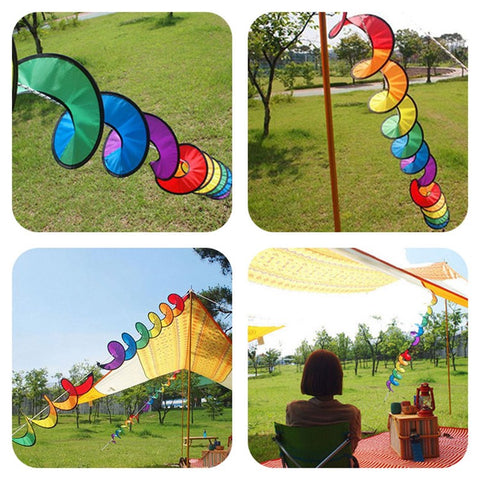 AOTU 2.5m Outdoor Camping Tent Flag Decor Colorful Spiral Wind Spinner Rotating Wind Strips, Size L