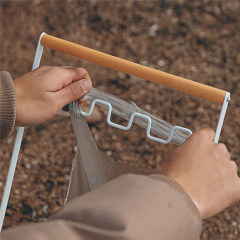 HALIN Iron+Wood Trash Bag Holder Portable Outdoor Waste Bag Hanger Rack Stand for Camping Hiking