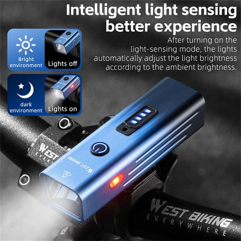 WEST BIKING YP0701416 Bicycle Headlight Aluminum Alloy Intelligent Sensing Headlight Type-C Bike Night Lights for Cycling