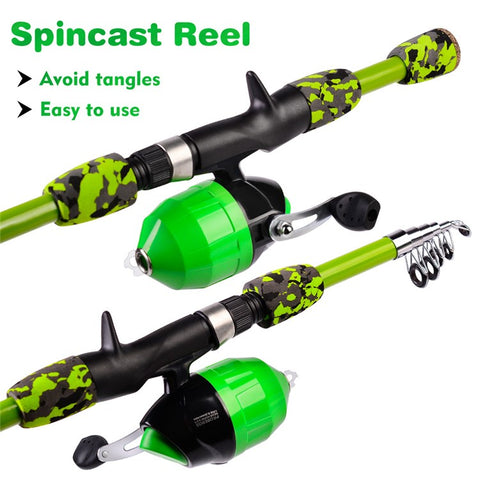 PROBEROS KFSAN12 1.8m Camo Fishing Pole Set with Mini Lures, Retractable Fishing Rod