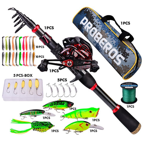 PROBEROS HWCSET100 2.1m Carbon Fishing Rod Pole Reel Combo with Line Lure Hook