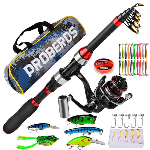 PROBEROS HWCSET101 Telescopic Rod 1.8m Carbon Pole Fishing Reel Lure Line Kit with Carrier Bag