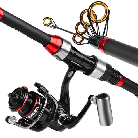 PROBEROS HWCSET101 Telescopic Rod 1.8m Carbon Pole Fishing Reel Lure Line Kit with Carrier Bag