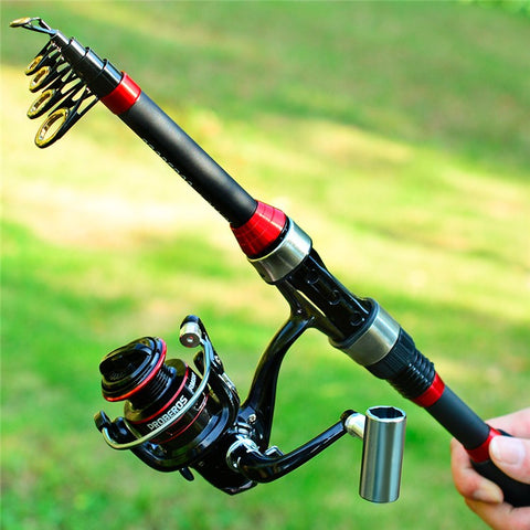 PROBEROS HWCSET101 Telescopic Rod 1.8m Carbon Pole Fishing Reel Lure Line Kit with Carrier Bag