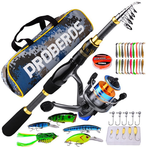PROBEROS HWCSET105 1.5m Telescopic Fishing Rod ET200 Spinning Reel Lure Set