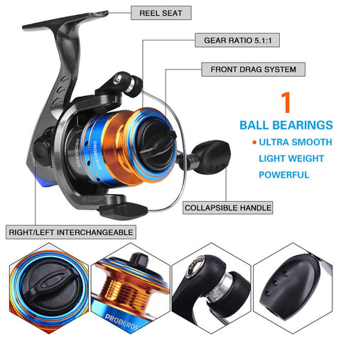 PROBEROS HWCSET105 1.5m Telescopic Fishing Rod ET200 Spinning Reel Lure Set