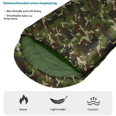 Envelope Sleeping Bag Outdoor Camping Hooded Adult Hollow Cotton Warm Sleep Bag, 0.7KG / 10-30 Degrees Celsius