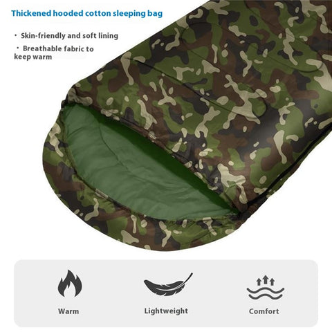 Envelope Sleeping Bag Outdoor Camping Hooded Adult Hollow Cotton Warm Sleep Bag, 1.8KG / -5~15 Degrees Celsius