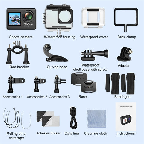V5 5K WiFi EIS Anti-shake Action Camera 30m Waterproof Dual Screen Sports Camera