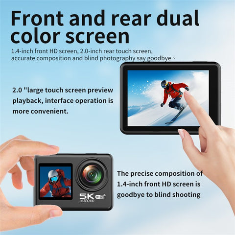 V5 5K WiFi EIS Anti-shake Action Camera 30m Waterproof Dual Screen Sports Camera