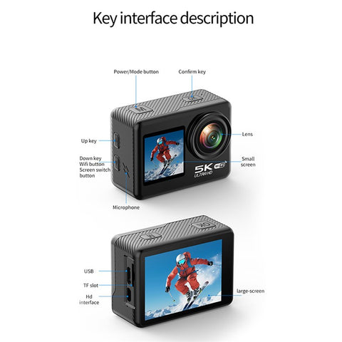 V5 5K WiFi EIS Anti-shake Action Camera 30m Waterproof Dual Screen Sports Camera