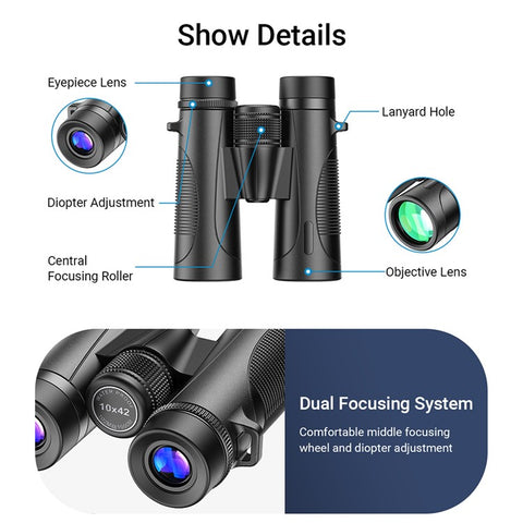 APEXEL 10X42 Waterproof Telescope HD High Power Low Light Night Vision Large Eyepiece Binoculars with FMC Multi-Coated for Outdoor Bird Watching Concert Hunting