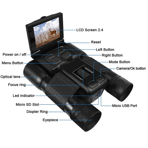 DT30 2.4" LCD Display HD Binoculars for Outdoor Bird Watching, 12X32 Powerful Digital Binoculars