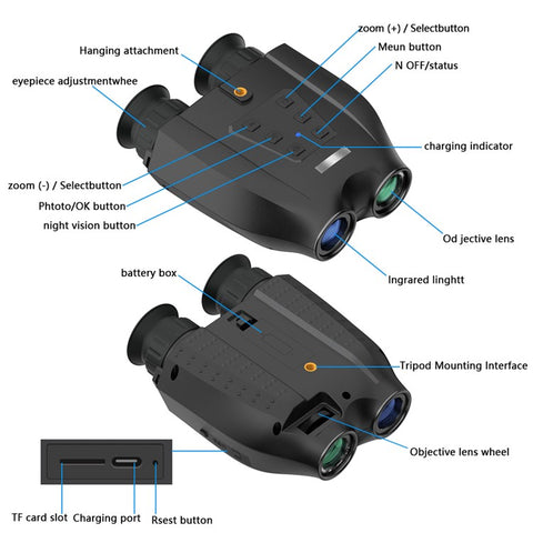 DT99 1.4-inch Screen Dual-Camera Binoculars 3D Night Vision Digital Telescope Support TF Card