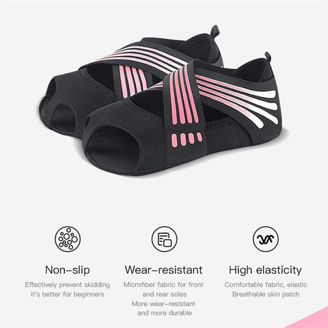 AB005 Anti-skid Elastic Yoga Shoes Cross Strap Ladies Soft Sole Pilates Dance Shoes