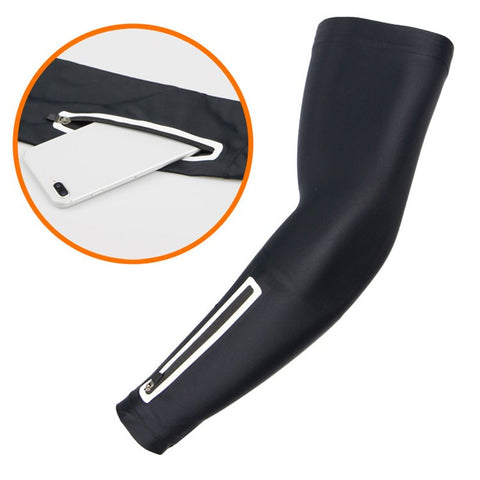 1Pc Sun Protection Arm Sleeves Outdoor Sports Sunblock Sleeves with Zippered Pouch for Cycling, Hiking (Size: L)