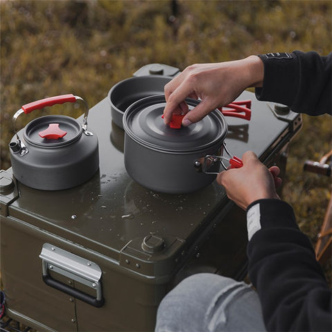 MOUNTAINHIKER Picnic Pot + Pan + Teapot Cookware Set for Hiking Camping Fishing Outdoors (No FDA Certificate, BPA-free)
