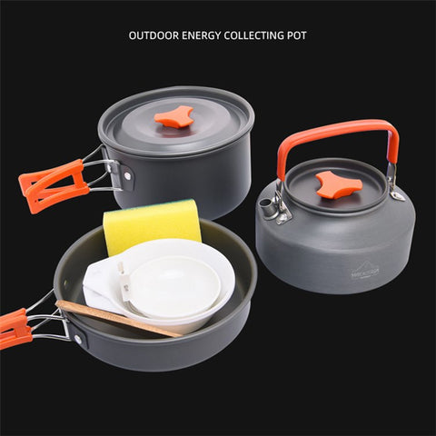 WIDESEA WSC-203J Suitable for 2-3 People Aluminum Camping Cookware Set Lightweight Outdoor Picnic Boiling Pot Teapot Frying Pan (BPA-free, No FDA Certified)