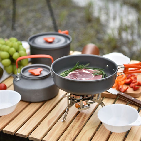 WIDESEA WSC-203J Suitable for 2-3 People Aluminum Camping Cookware Set Lightweight Outdoor Picnic Boiling Pot Teapot Frying Pan (BPA-free, No FDA Certified)