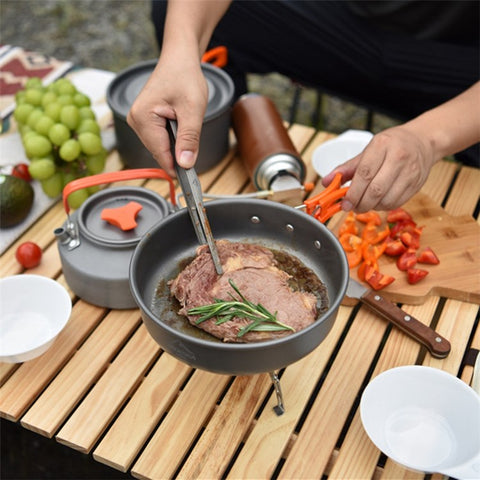 WIDESEA WSC-203J Suitable for 2-3 People Aluminum Camping Cookware Set Lightweight Outdoor Picnic Boiling Pot Teapot Frying Pan (BPA-free, No FDA Certified)