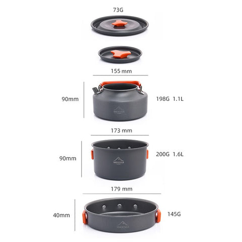 WIDESEA WSC-203J Suitable for 2-3 People Aluminum Camping Cookware Set Lightweight Outdoor Picnic Boiling Pot Teapot Frying Pan (BPA-free, No FDA Certified)