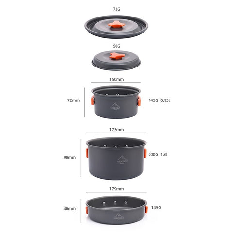 WIDESEA WSC-202J Aluminum Camping Cookware Set for 2-3 People, Lightweight Boiling Pot Teapot Frying Pan (BPA-free, No FDA Certified)