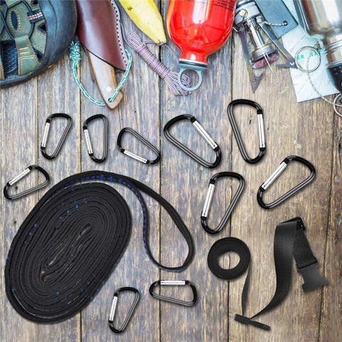 HALIN Campsite Storage Strap Outdoor Camping Hanger Clothesline Hanging Rope with 19 Carabiners