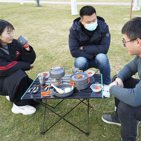 AOTU Outdoor Camping Cooking Set Pot Pan Teapot Cookware Set (No FDA Certificate, BPA-Free)