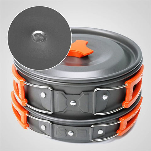 AOTU Outdoor Camping Cooking Set Pot Pan Teapot Cookware Set (No FDA Certificate, BPA-Free)