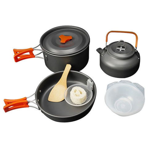 AOTU Outdoor Camping Cooking Set Pot Pan Teapot Cookware Set (No FDA Certificate, BPA-Free)