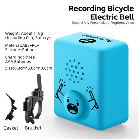 WEST BIKING 120dB Bike Bell Audio Recording Electric Horn for Mountain Bike Electronic Bicycle ( with Battery )