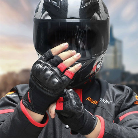 RIDING TRIBE MCS-57B Anti-Wear Summer Anti-Slip Motorcycle Riding Half Finger Gloves Fingerless Gloves for Cycling Motorbike Sports