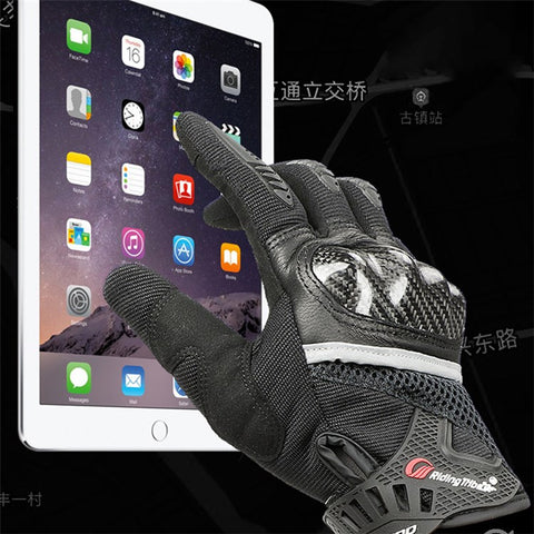RIDING TRIBE MCS-56 Carbon Fiber Texture Glass Fiber Motorcycle Riding Full Finger Gloves Knuckle Protection Touch Screen for Cycling Motorbike Sports