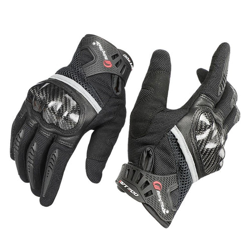 RIDING TRIBE MCS-56 Carbon Fiber Texture Glass Fiber Motorcycle Riding Full Finger Gloves Knuckle Protection Touch Screen for Cycling Motorbike Sports