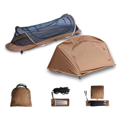 Single Person Quick Open Mosquito Proof 210T Polyester Hiking Camping Tent with Outer Tent and Storage Bag