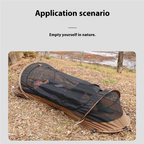 Single Person Quick Open Mosquito Proof 210T Polyester Hiking Camping Tent with Outer Tent and Storage Bag