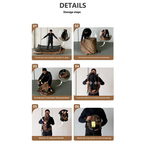 Single Person Quick Open Mosquito Proof 210T Polyester Hiking Camping Tent with Outer Tent and Storage Bag