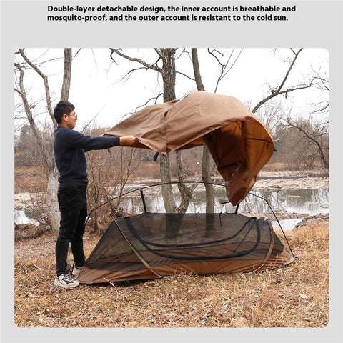 Single Person Quick Open Mosquito Proof 210T Polyester Hiking Camping Tent with Outer Tent and Storage Bag