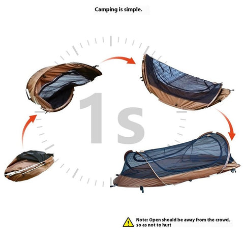 Single Person Quick Open Mosquito Proof 210T Polyester Hiking Camping Tent with Outer Tent and Storage Bag