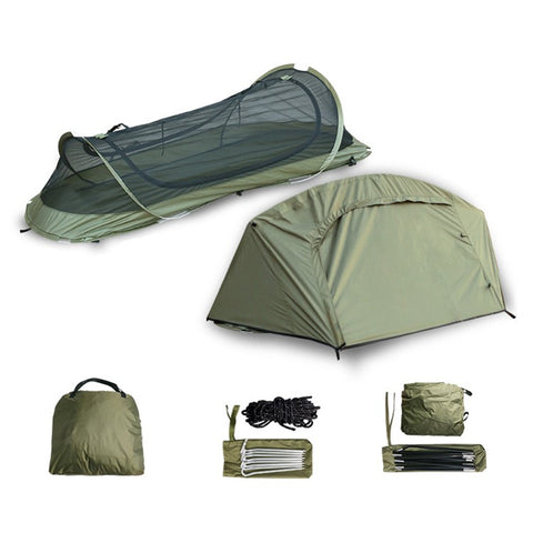 Single Person Quick Open Mosquito Proof 210T Polyester Hiking Camping Tent with Outer Tent and Storage Bag
