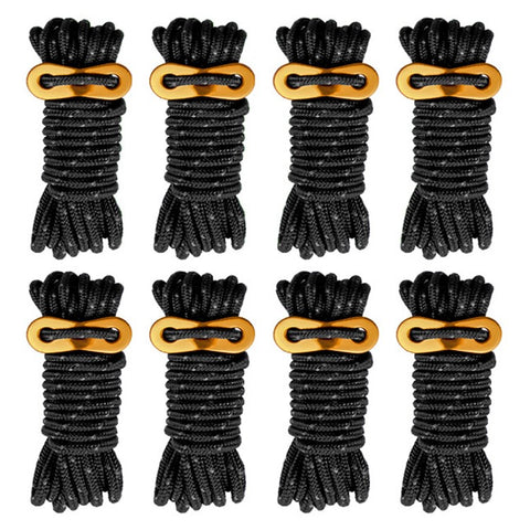 8 Bundles of Luminous Reflective Hiking Guyline High-Strength Outdoor Camping Adjustable Tent Rope with Aluminum Alloy Tensioner