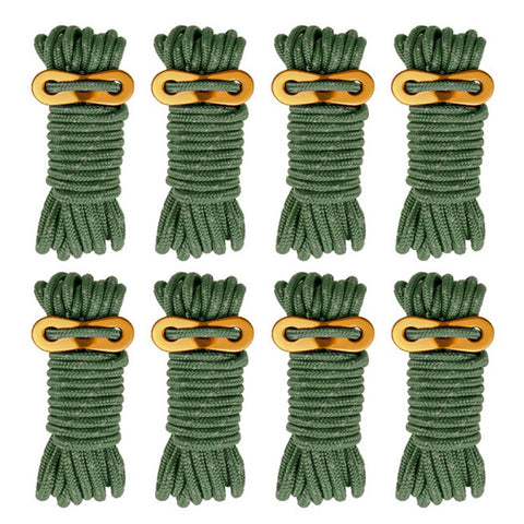8 Bundles of Luminous Reflective Hiking Guyline High-Strength Outdoor Camping Adjustable Tent Rope with Aluminum Alloy Tensioner