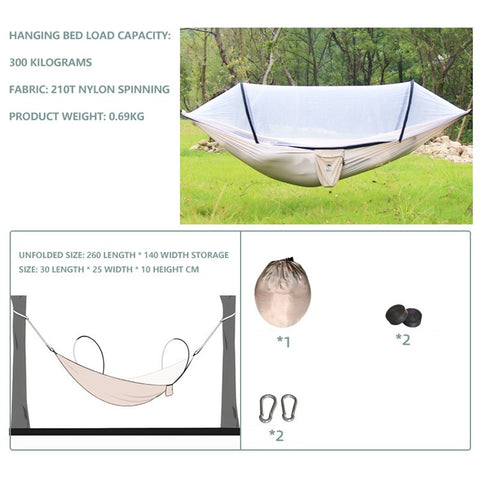 Camping Hammock Mosquito Net Hanging Bed for 2 People, Unfolded Size: 260x140cm