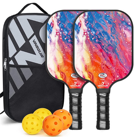 VINSGUIR 1 Pair Fiberglass Pickleball Rackets with 4 Balls and Storage Bag