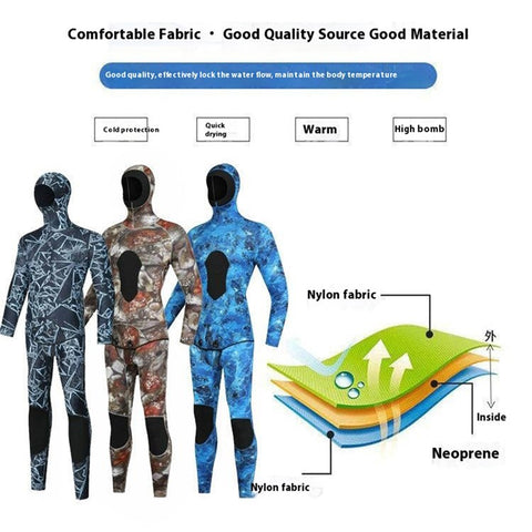 BLUE DIVE WDS-2089 3mm Neoprene Freediving Wetsuit Diving Suit Hooded Top Pants, Size: XL