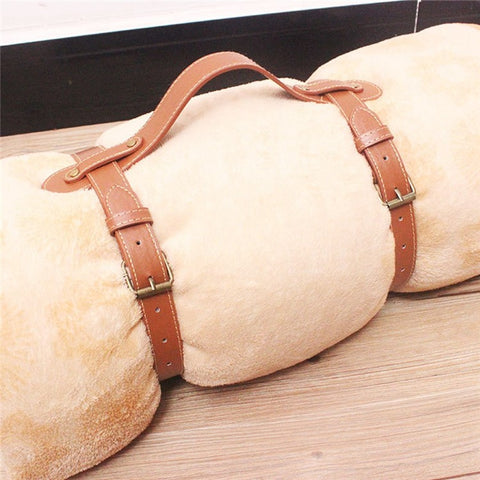 AOTU Outdoor Picnic Blanket Rug Carrying Belt Adjustable Picnic Mat PU Leather Strap