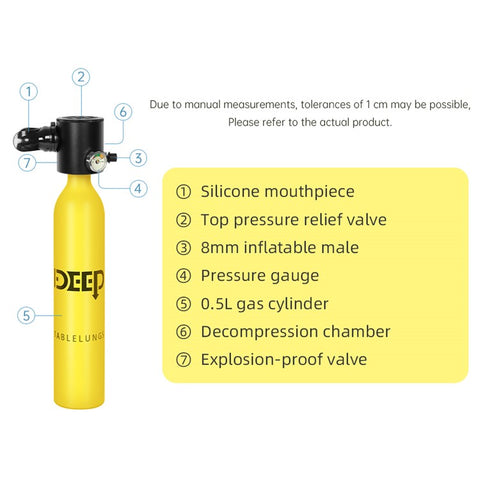 DIDEEP X3000 5-10 Mins 0.5L Air Diving Cylinder Mini Scuba Tank for Underwater Exploration Emergency Rescue