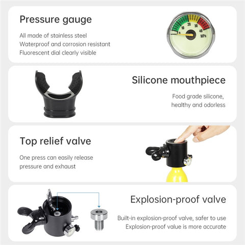 DIDEEP X3000 0.5L Mini Scuba Diving Oxygen Tank with Anti-Lost Lanyard, Storage Bag