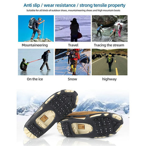 24 Teeth Ice Cleats Winter Outdoor Anti Slip Shoe Covers Traction Grips for Snow / Ice / Mud , Black Size XL